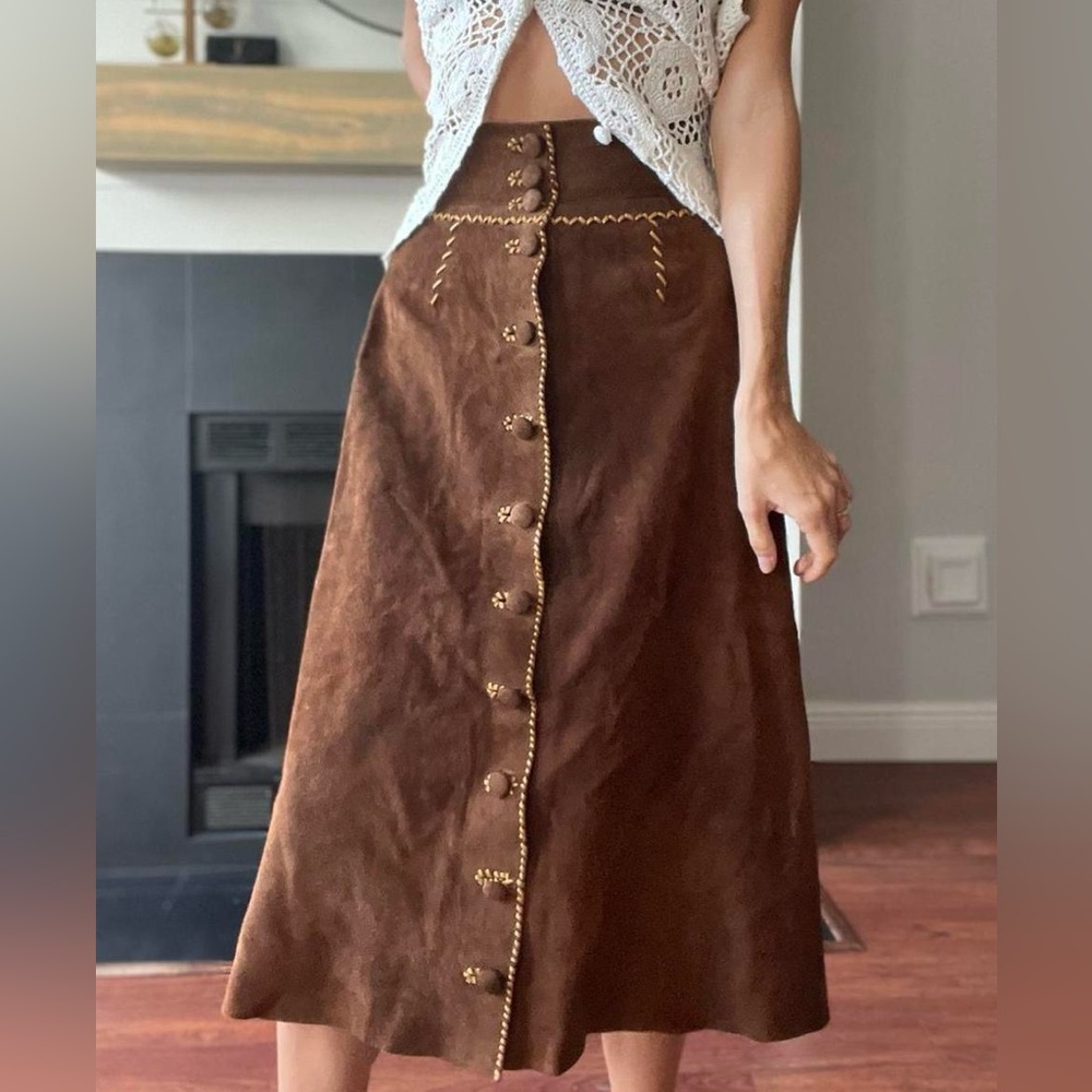 Rare 1970s Vintage North Beach Leather Midi Skirt - Rodeo western